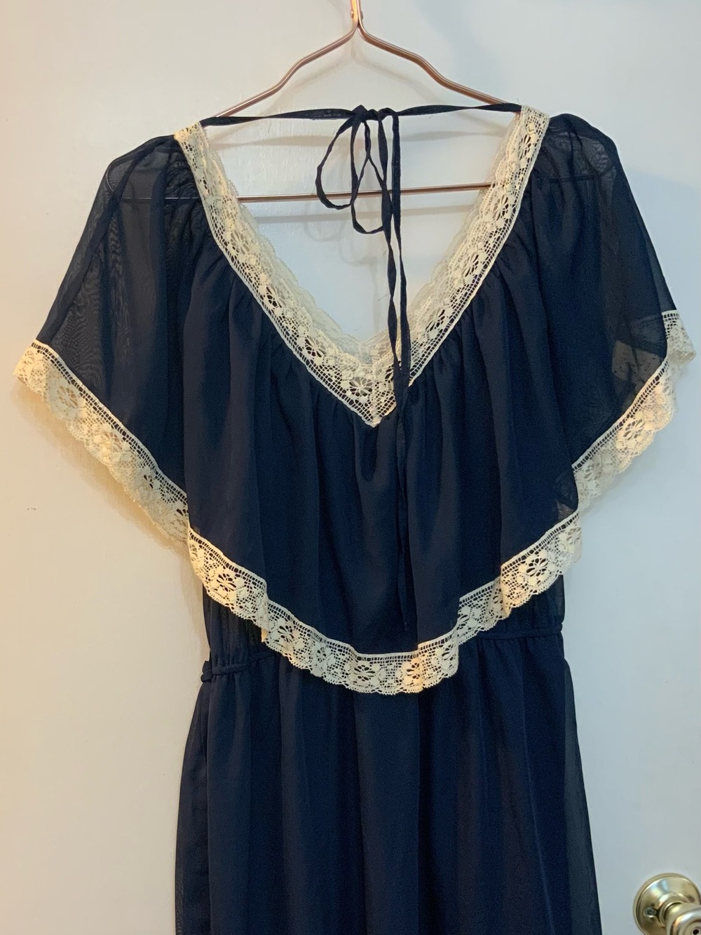 Navy Lace-Trim V-Neck Dress